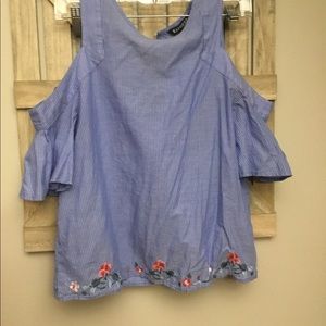 Express off shoulder pin stripe embroidered blouse